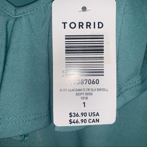 NWT Torrid size 1 Kitty Seafoam Green Flutter Sleeve Babydoll Ruffle Top - Picture 8 of 8